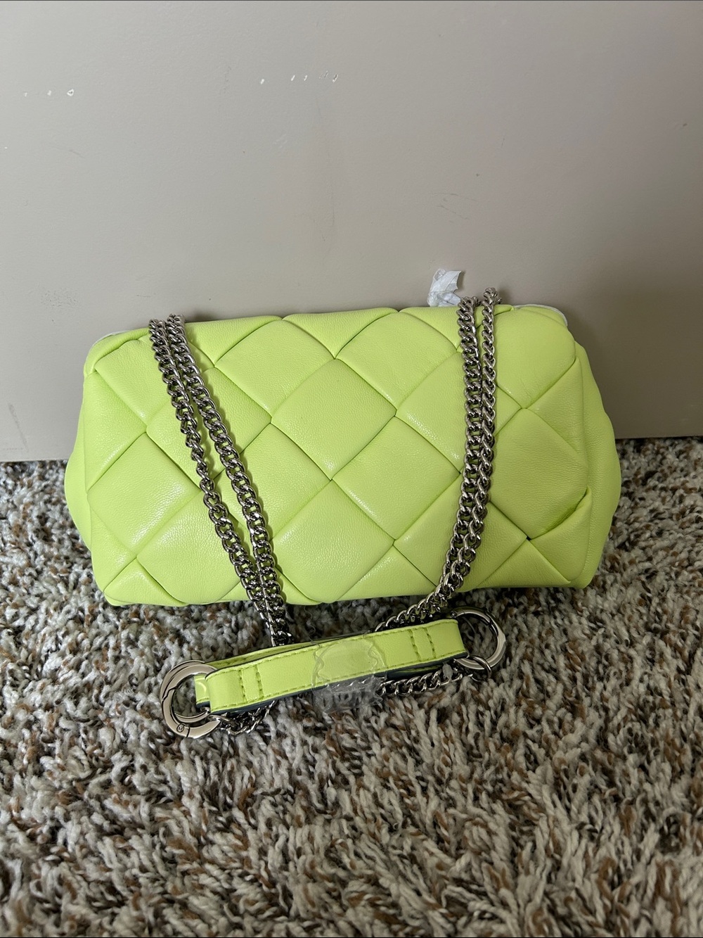 Quilted Chain Shoulder Bag in Neon Lime